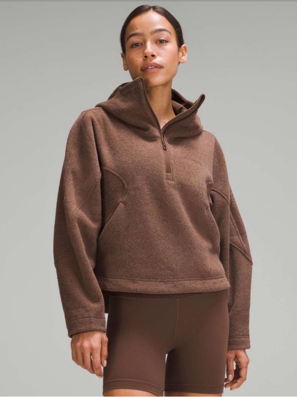 lululemon athletica Brown Fleece Half-Zip Hoodie Java Size 8
